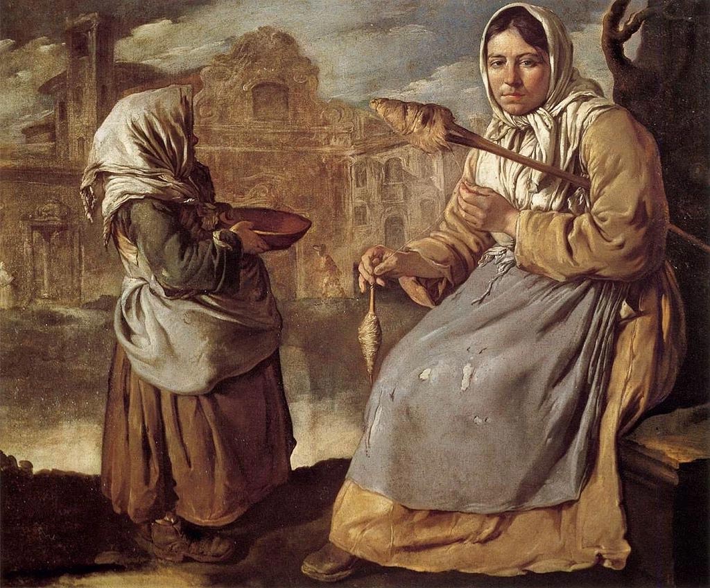 Giacomo Ceruti, *The Spinner and the Little Beggar* (c. 1730–1733; oil on canvas, 132 &times; 152 cm; private collection)