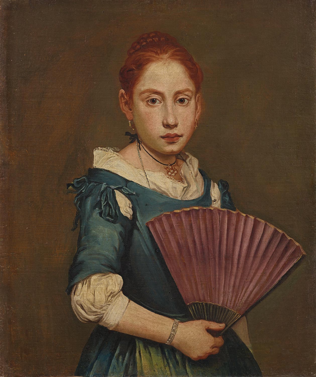 Giacomo Ceruti, Ritratto della giovane con ventaglio (1725-1730 circa; olio su tela, 65,5 × 54,9 cm; Bergamo, Fondazione Accademia Carrara, inv. n. 58 MR 00065)