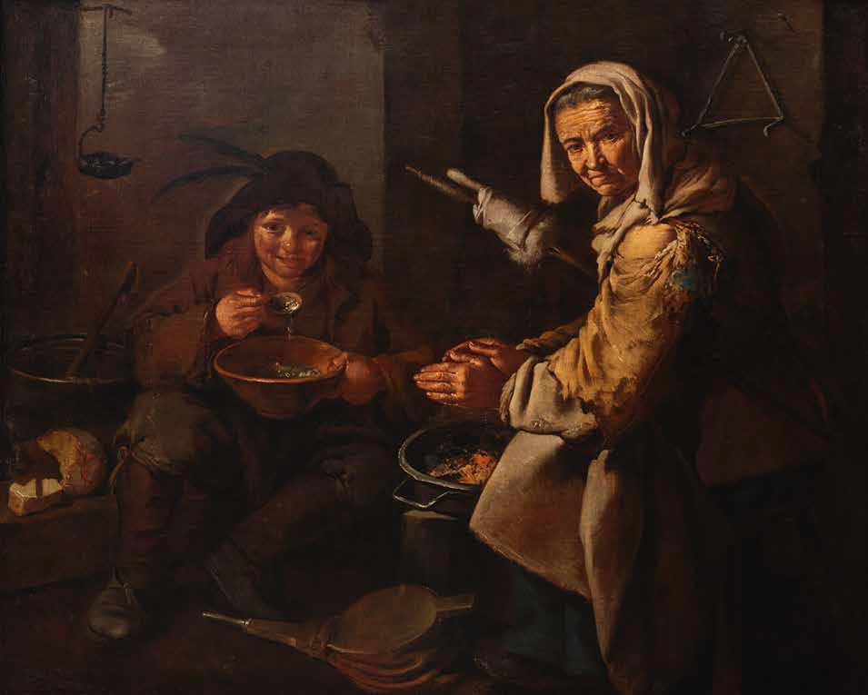 Giacomo Cipper detto il Todeschini, Vecchia filatrice e ragazzo che mangia (1705; olio su tela, 110 × 145 cm; Collezione privata)