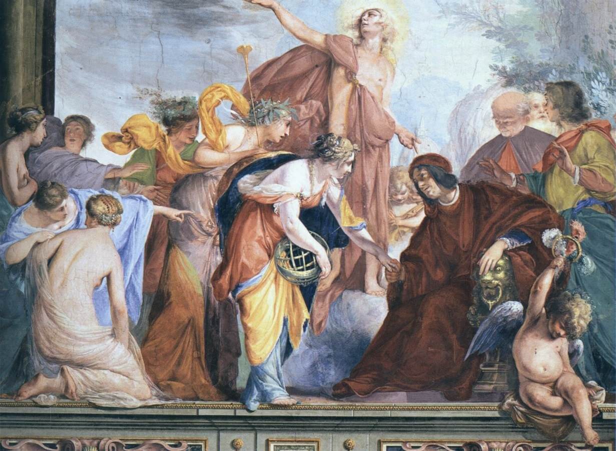 Cecco Bravo, Lorenzo the Magnificent Welcomes Apollo and the Muses Banished from Parnassus (1638-1639; fresco; Florence, Pitti Palace)