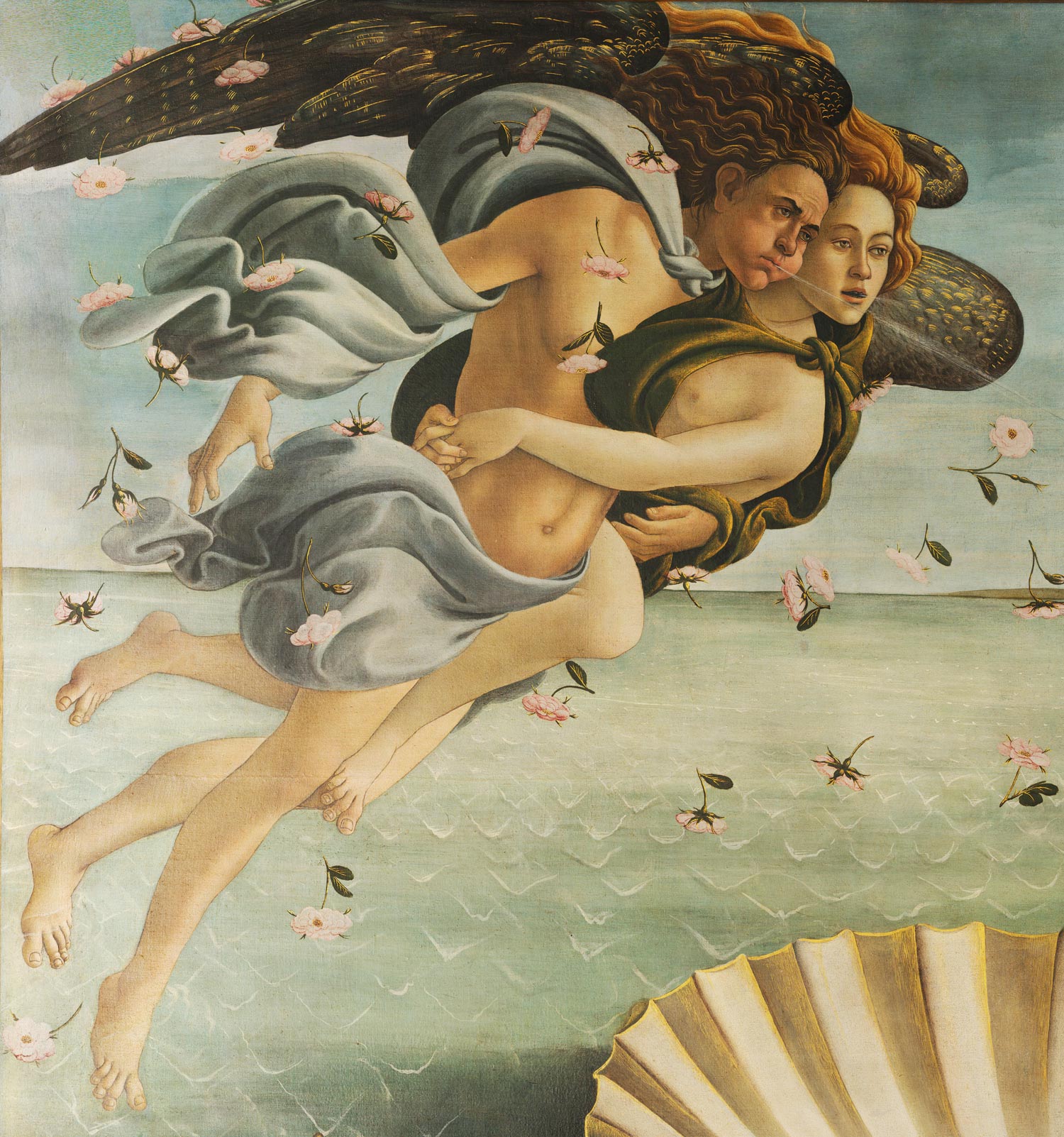 Sandro Botticelli, Birth of Venus, the winds Zephyr and Aura
