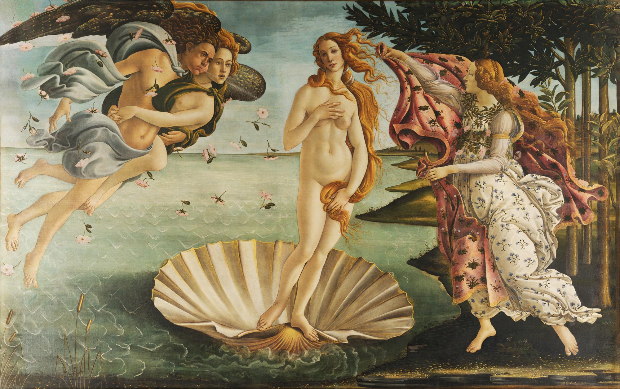 Sandro Botticelli, Birth of Venus (c. 1485; tempera on canvas, 172.5 x 278.5 cm; Florence, Uffizi Galleries, inv. 1890 no. 878)