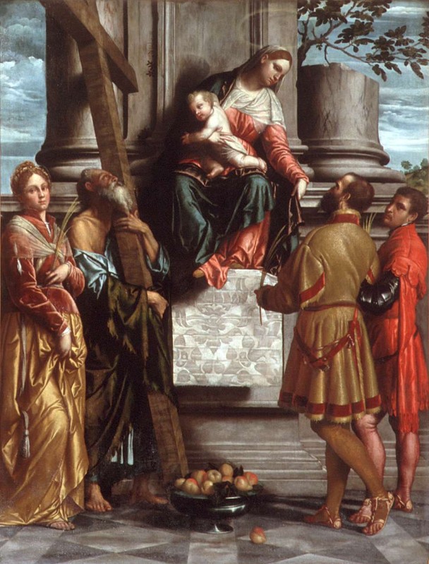Alessandro Bonvicini known as Moretto, Madonna Enthroned between Saints Andrew, Eusebia, Domno and Domneone (1536; oil on canvas, 224 x 174 cm; Bergamo, Sant'Andrea)