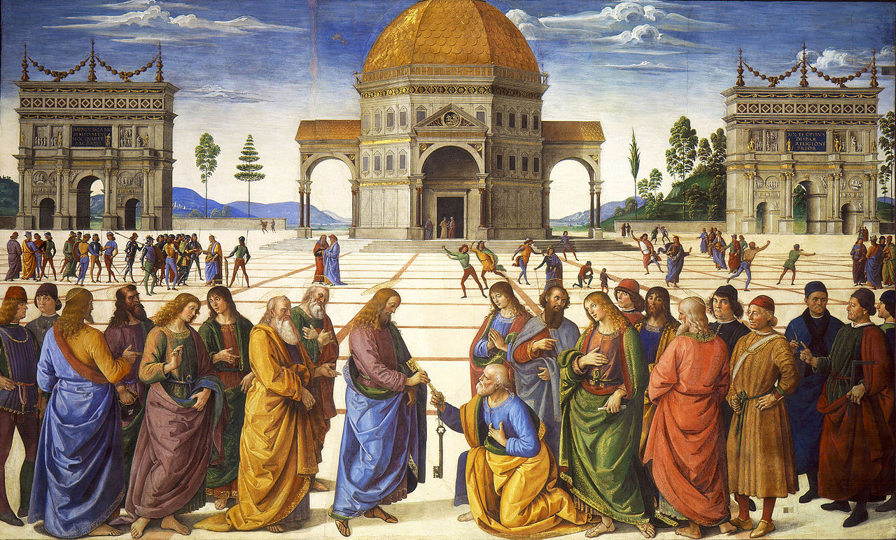 Perugino, Delivery of the Keys (c. 1481-1482; fresco, 340 x 550 cm; Vatican City, Sistine Chapel)
