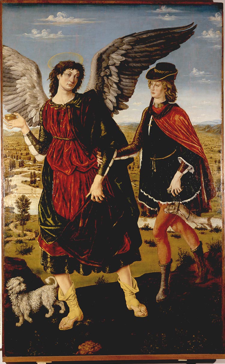 Piero del Pollaiolo, Raphael and Tobiolo (c. 1465-1470; oil on panel, 188 x 119 cm; Turin, Galleria Sabauda)