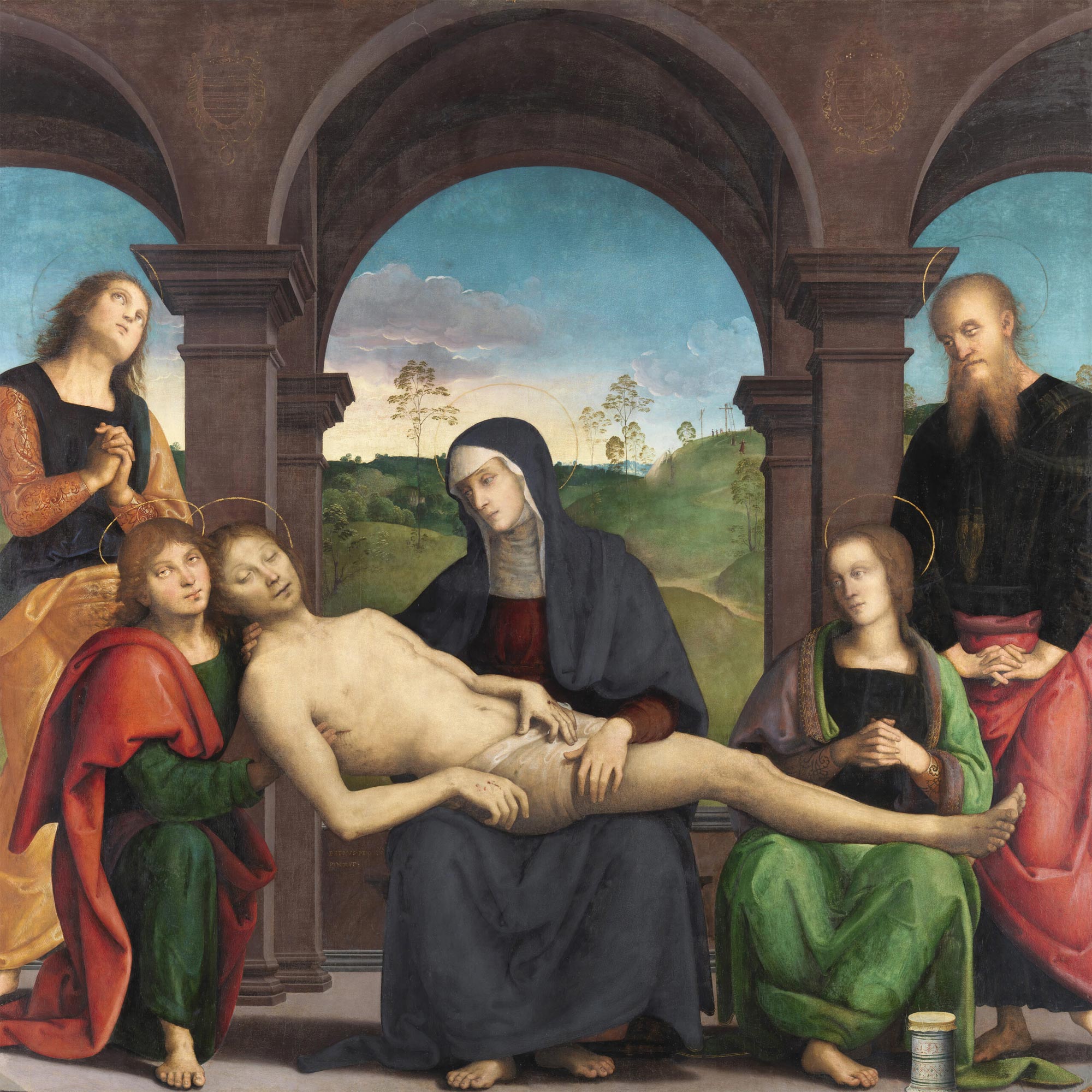 Perugino, Pieta (c. 1495; oil on panel, 171.5 x 169.5 cm; Dublin, National Gallery of Ireland)