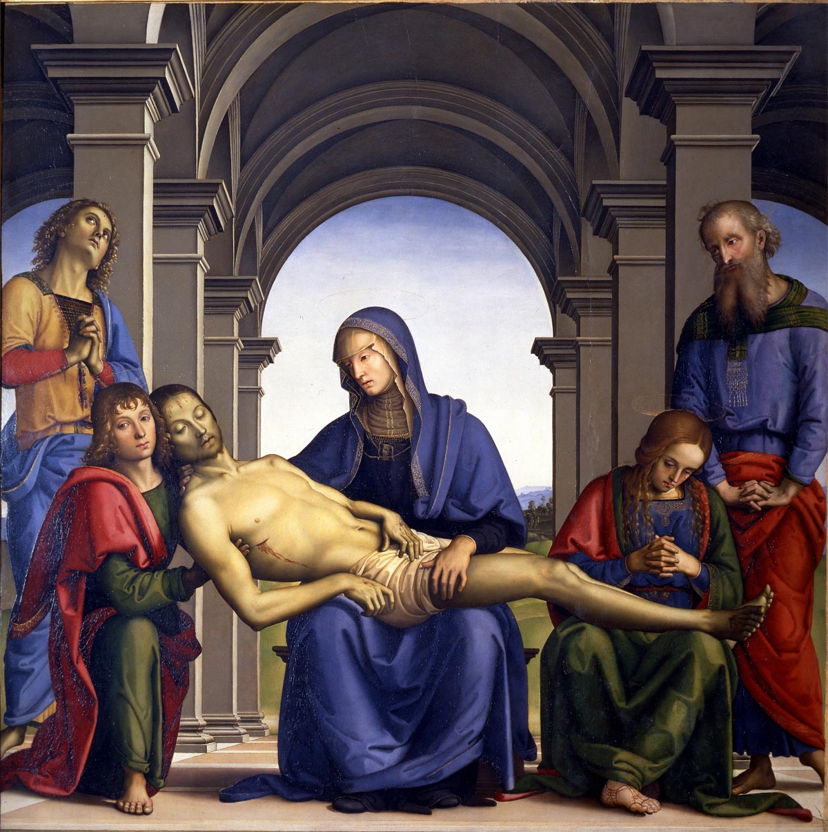 Perugino, Pieta (1493-1496; oil on panel, 168 x 176 cm; Florence, Uffizi Galleries)