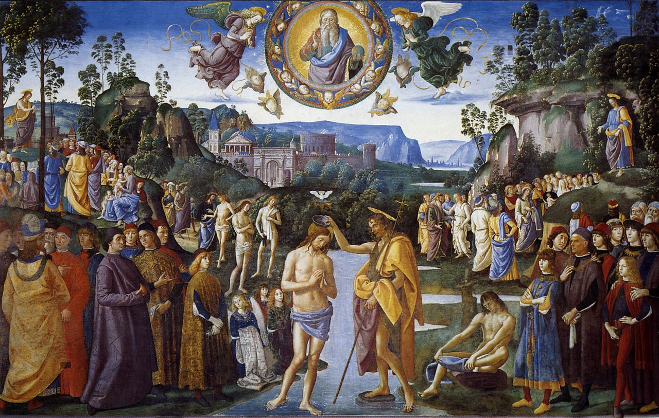 Perugino, Baptism of Christ (1482; fresco, 335 x 540 cm; Vatican City, Sistine Chapel)