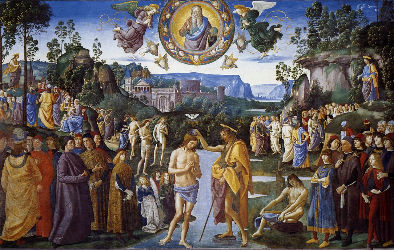 Perugino, Battesimo di Cristo (1482; affresco, 335 x 540 cm; Città del Vaticano, Cappella Sistina)