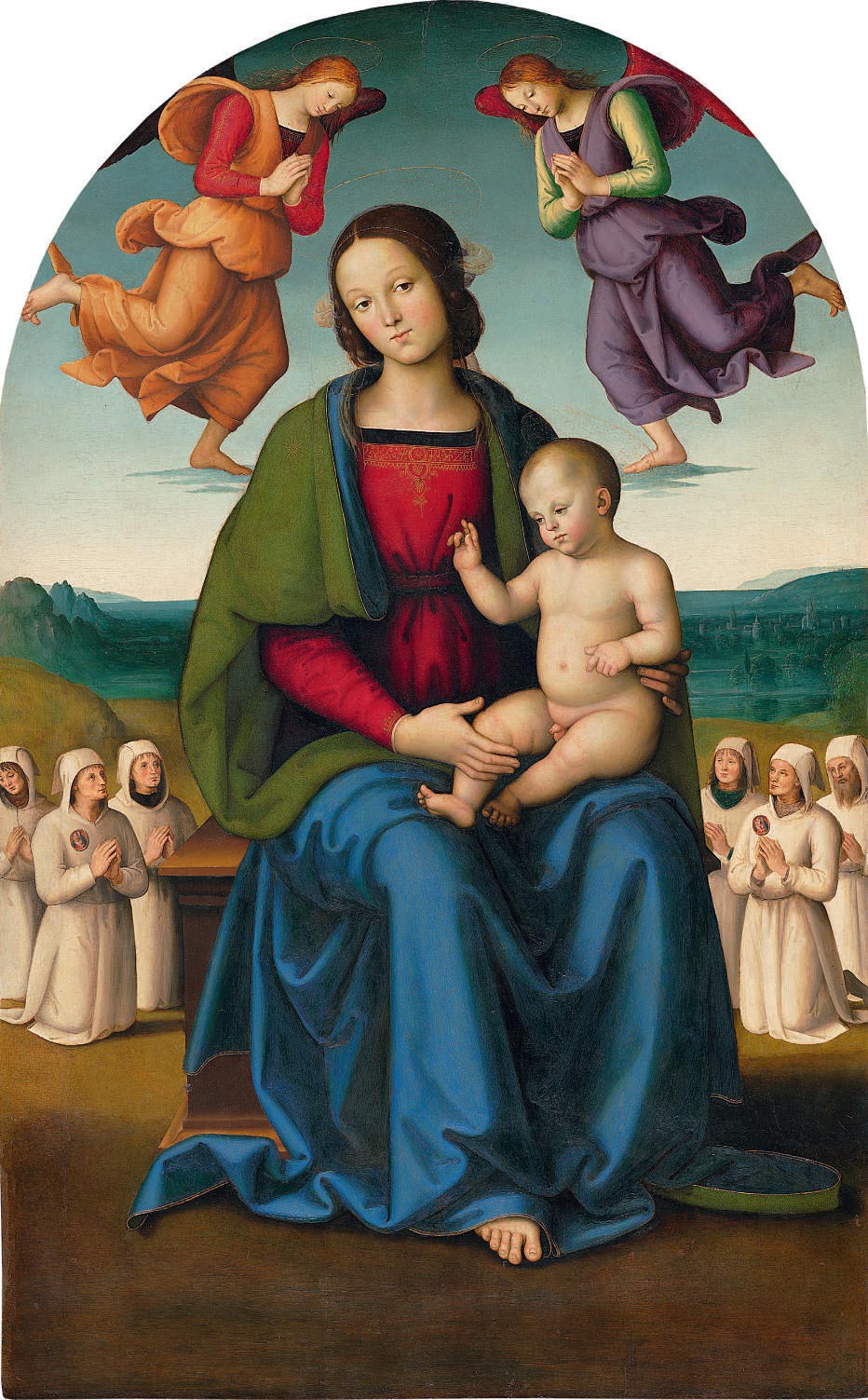 Perugino, Madonna of the Confraternity of Consolation (1496-1498; tempera and oil on panel, 146 x 104 cm; Perugia, National Gallery of Umbria)