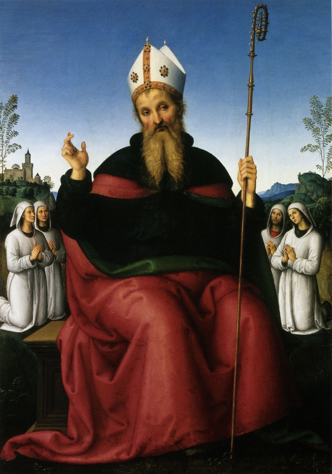 Perugino, Saint Augustine with Members of the Brotherhood (c. 1500; oil on panel, 94.9 x 64.6 cm; Pittsburgh, Carnegie Institute of Art)