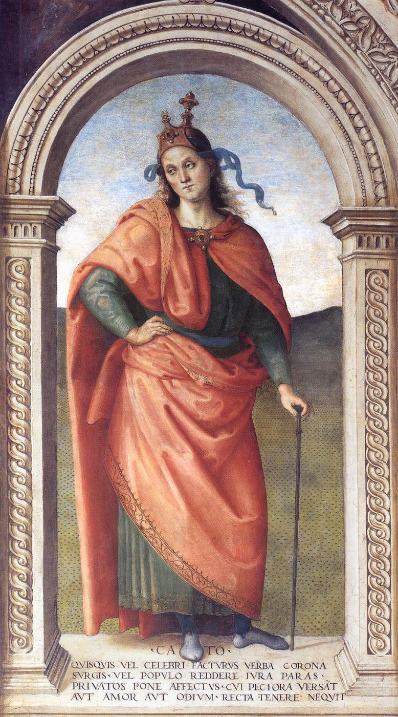 Perugino, Catone Uticense (1498-1500; affresco; Perugia, Nobile Collegio del Cambio, Sala dell’Udienza)