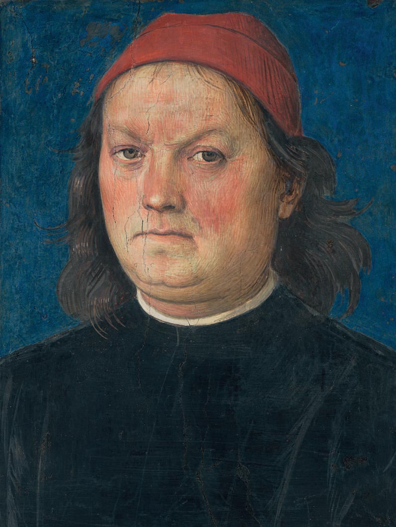 Perugino, Autoritratto (1498-1500; affresco; Perugia, Nobile Collegio del Cambio, Sala dell’Udienza)