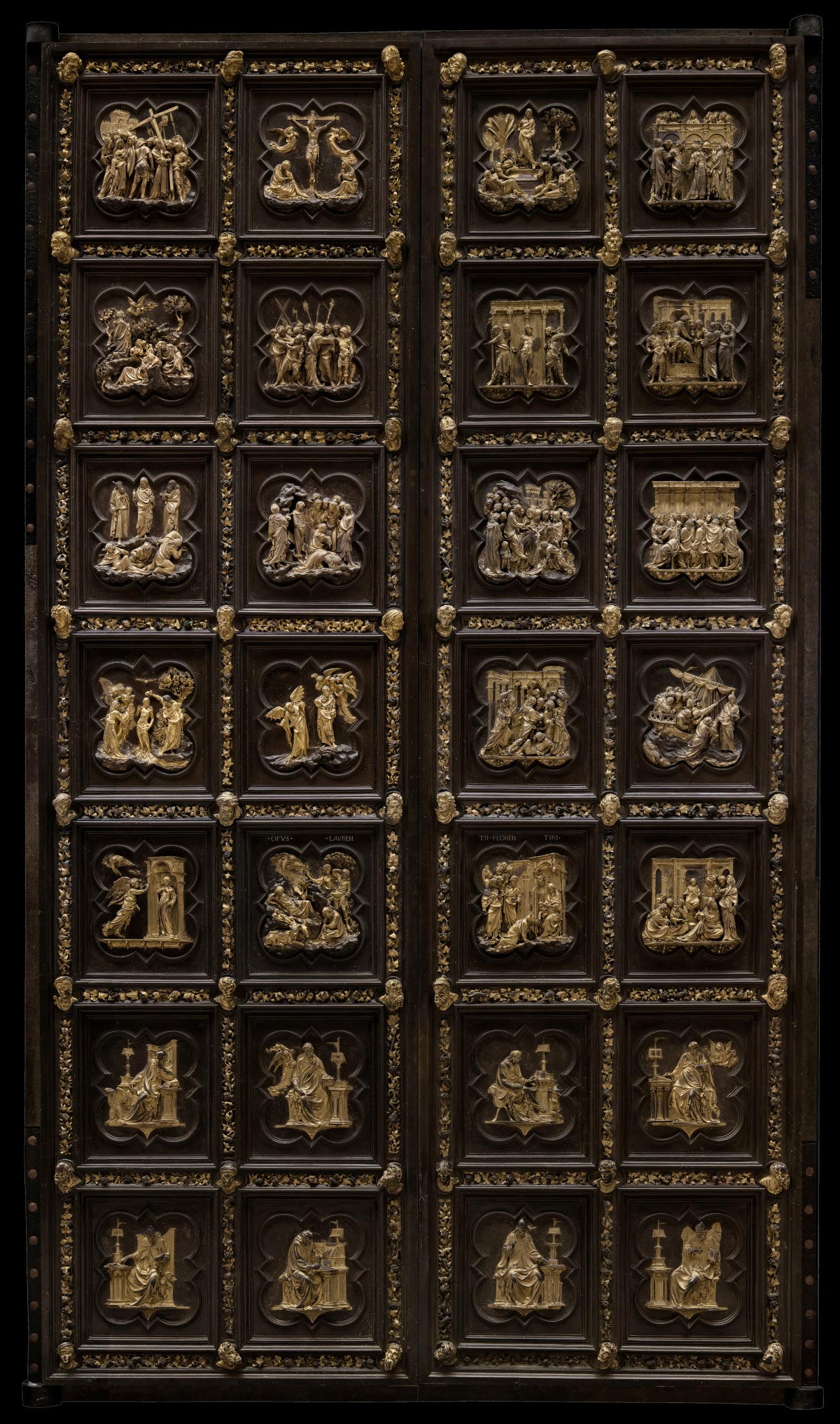 Lorenzo Ghiberti, North Door of the Baptistery of Florence (1403-1424; gilded bronze, 500 x 290 cm; Florence, Museo del Duomo)