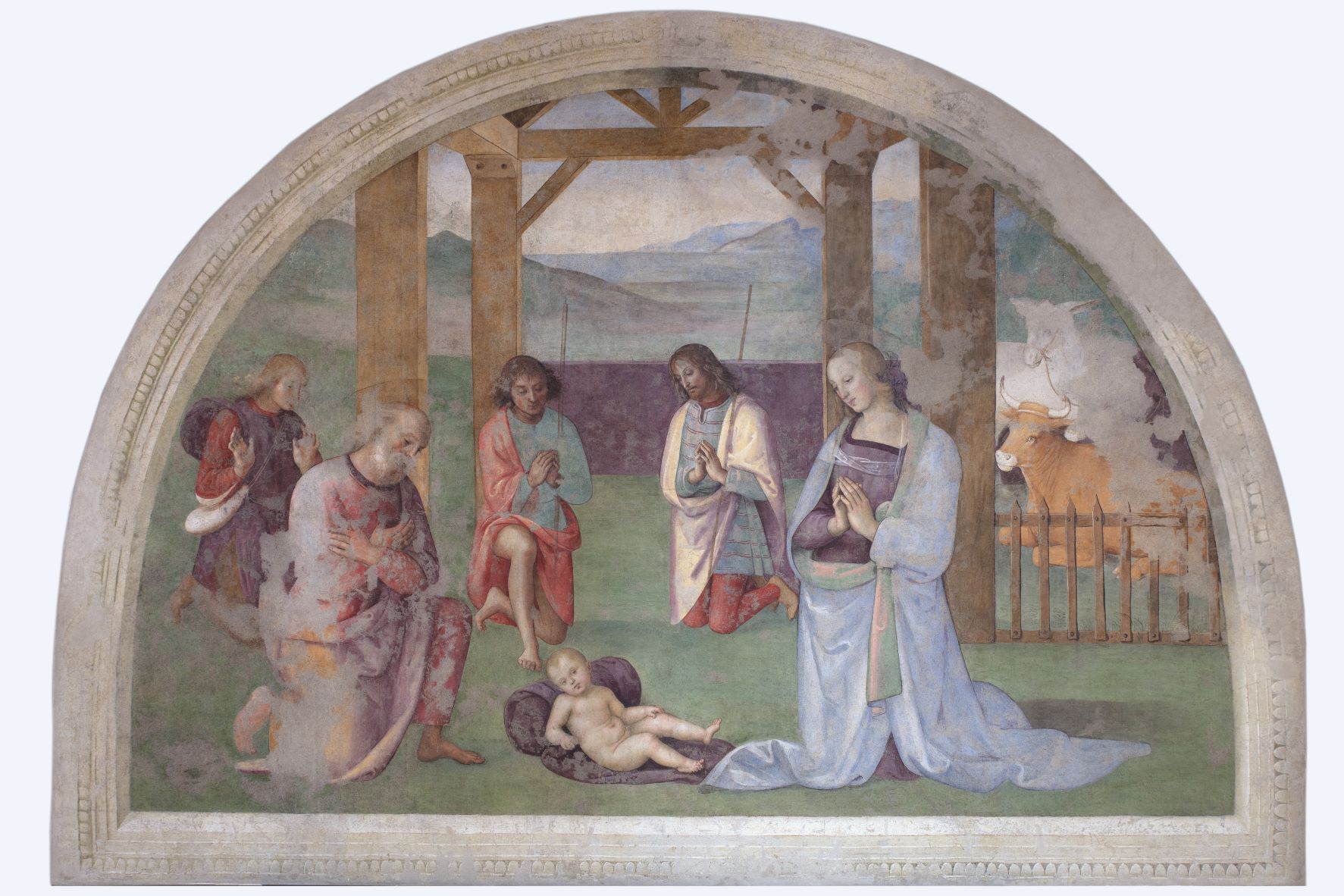 Perugino, Adorazione dei pastori (1502 circa; affresco staccato, 246 x 356 cm; Perugia, Galleria Nazionale dell'Umbria)