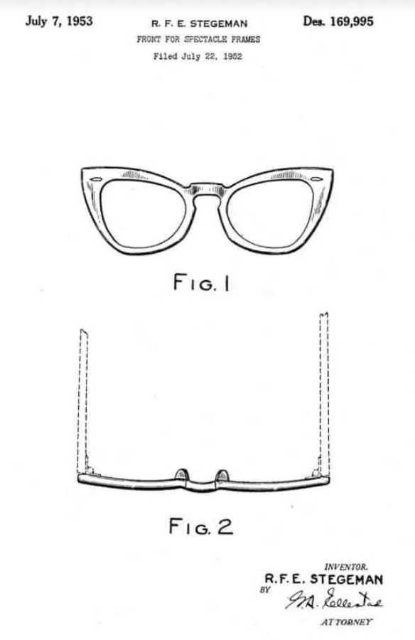 Image of the Wayfarers from the documents filed in the 1952 patent