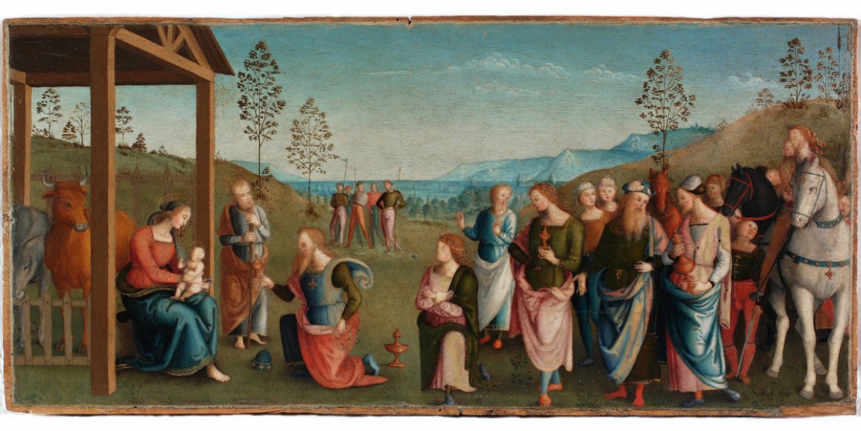 Perugino, Adoration of the Magi (c. 1502-1512; panel, 39.5 x 85 cm; Perugia, Galleria Nazionale dell'Umbria)