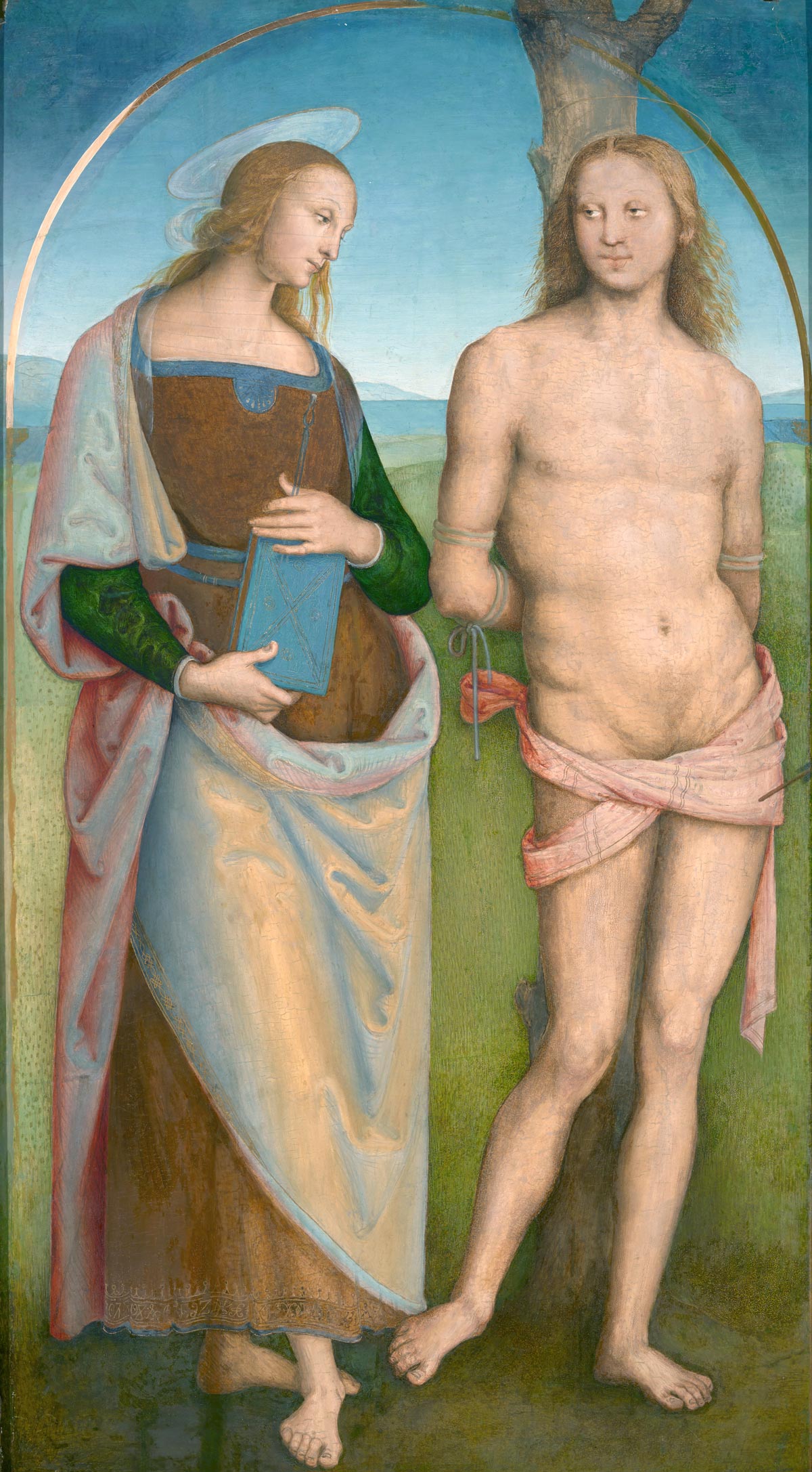 Perugino, Saints Irene and Sebastian (1513-1523; panel, 189 x 95 cm; Grenoble, Musée des Beaux-Arts)