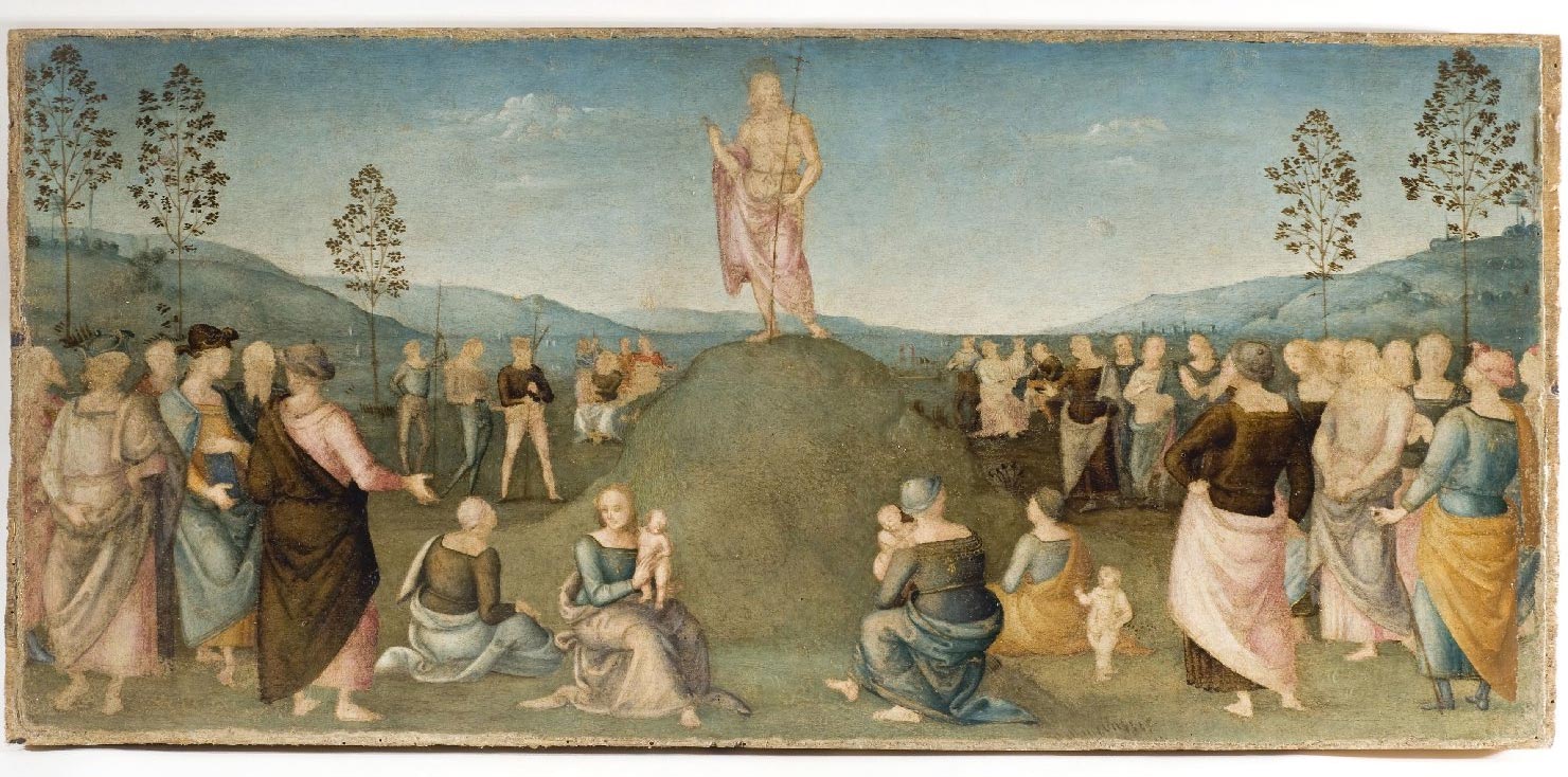 Perugino, Preaching of the Baptist (c. 1502-1512; panel, 39.5 x 84 cm; Perugia, Galleria Nazionale dell'Umbria)