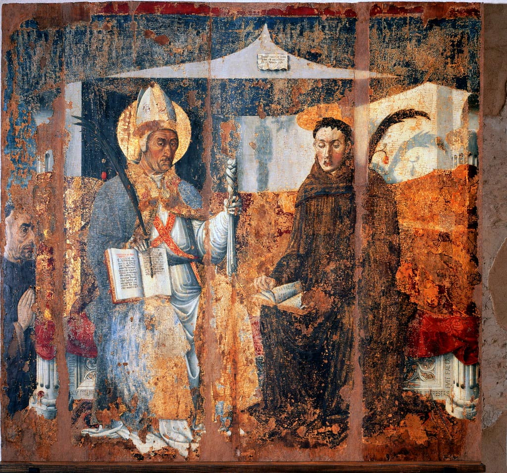Maestro di Cesio, I santi Eleuterio e Mauro e un donatore (1457; tempera su tavola, 155,5 x 162,5 cm; Albenga, Museo Diocesano)