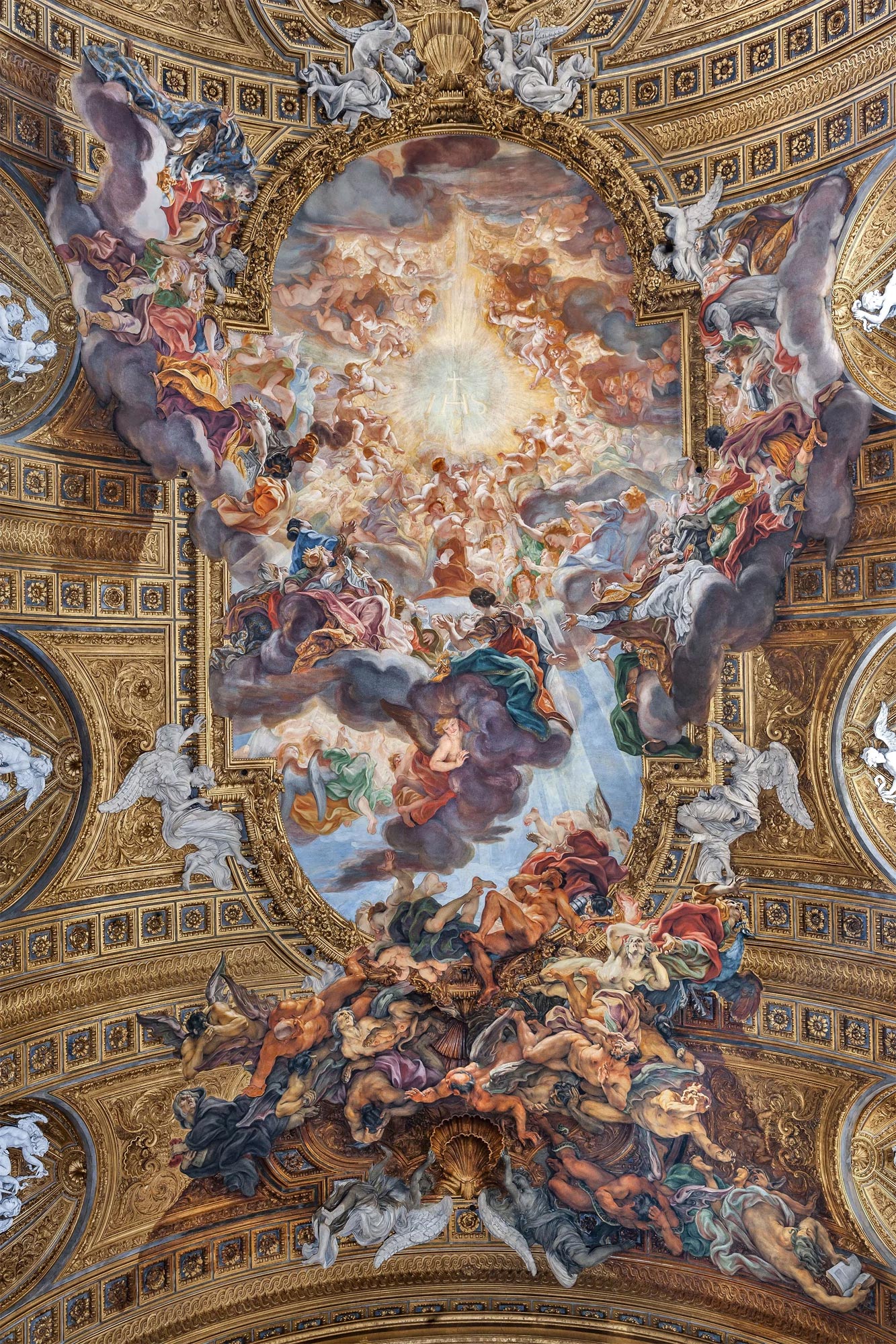 Giovanni Battista Gaulli, Triomphe du nom de Jésus (1672-1685 ; fresque ; Rome, église du Gesù)