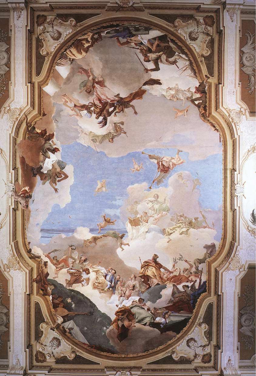 Giambattista Tiepolo, Apoteosi della famiglia Pisani (1761-1762; affresco, 12,7 x 7,7 m; Stra, Villa Pisani)
