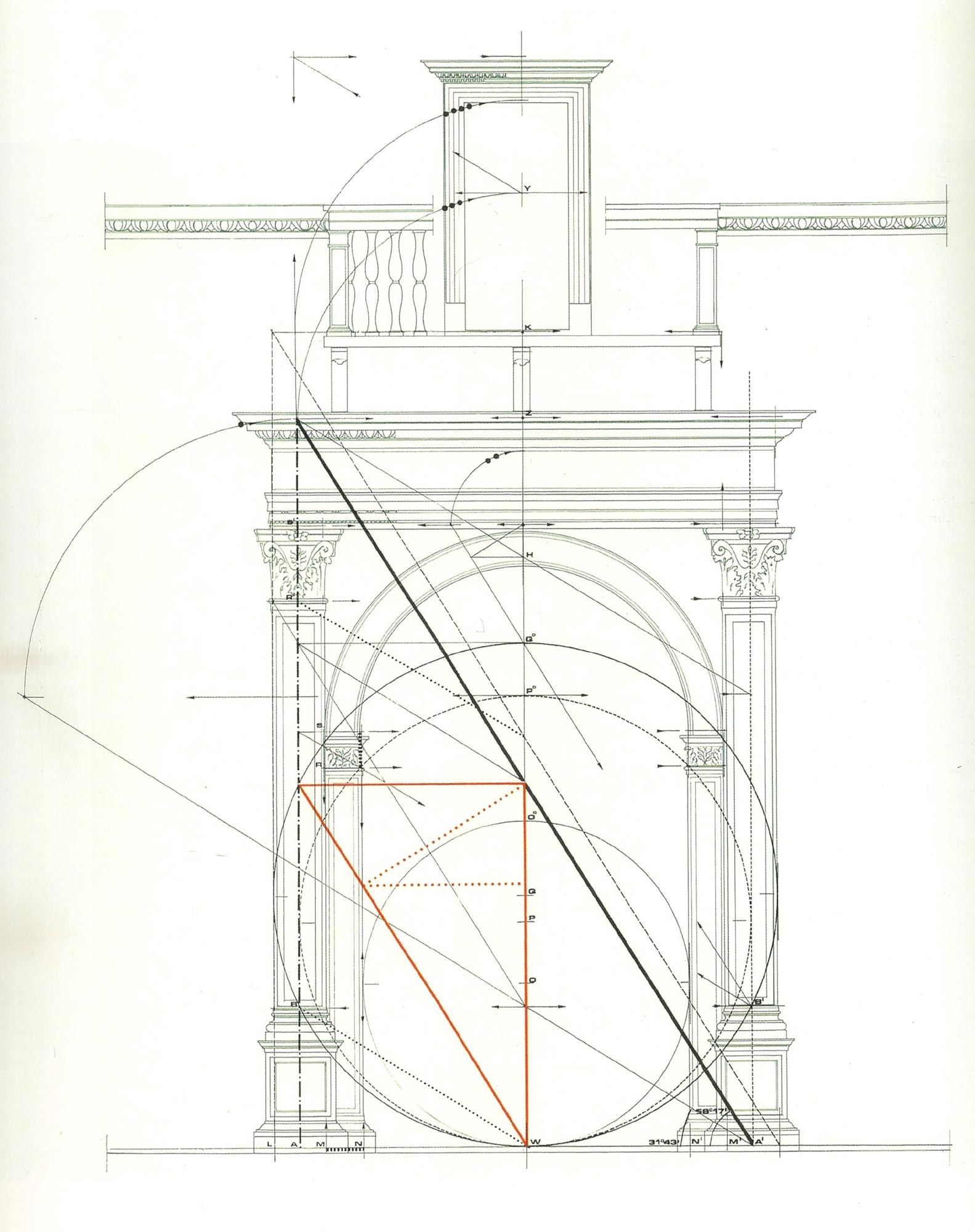 Le proporzioni del Portale. Rilievo dell'architetto Franca Manenti Valli.