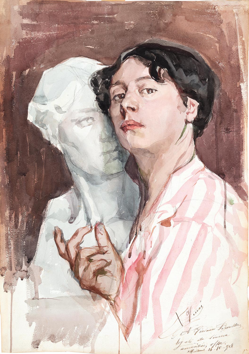 Autoritratto (1908; acquerello e matita su carta; Collezione privata)