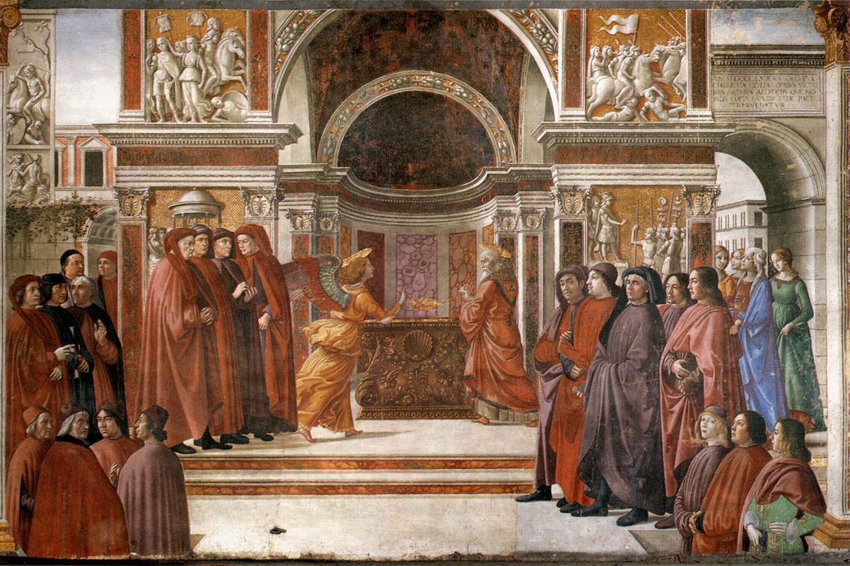 Domenico Ghirlandaio, L'annuncio a Zaccaria (1486-1490; affresco; Firenze, Santa Maria Novella, Tornabuoni Chapel)