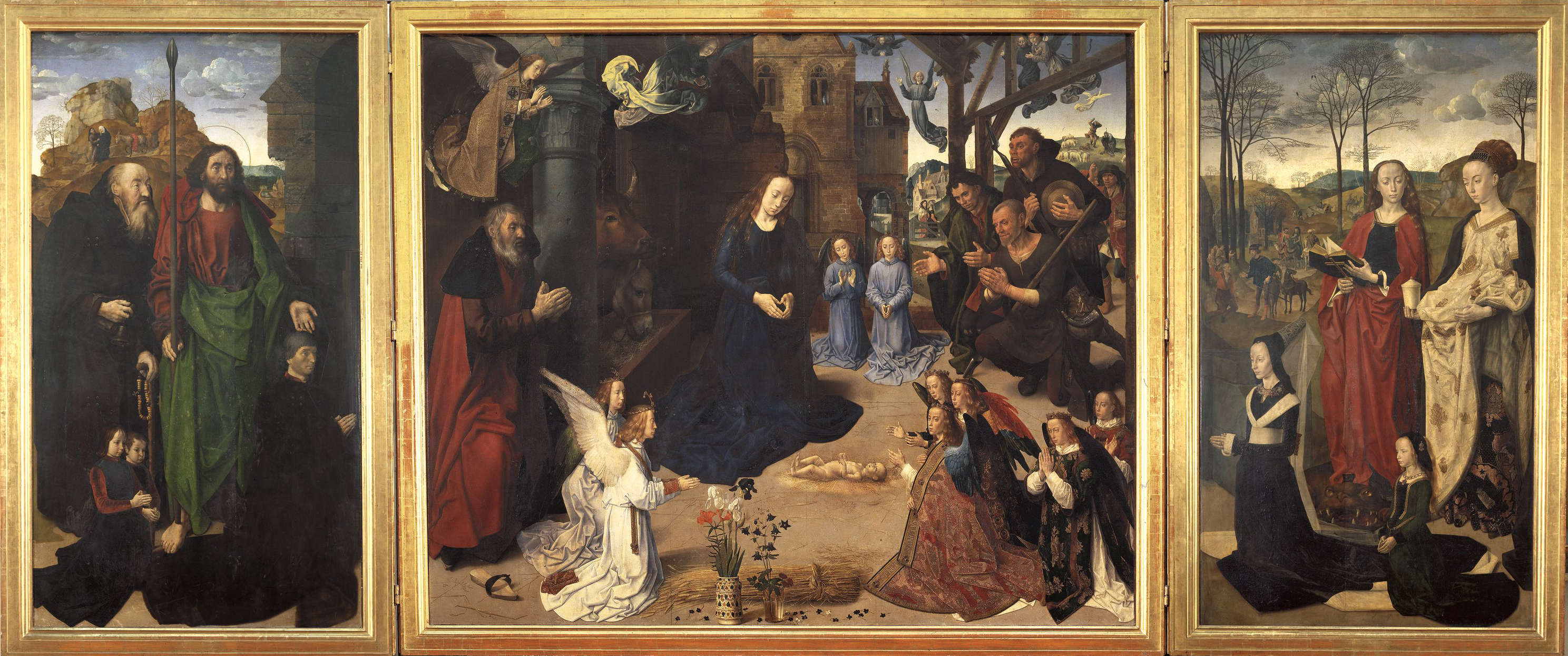 Hugo van der Goes, Portinari Triptych (1477-1478; oil on panel, 253 x 608 cm; Florence, Uffizi Galleries)