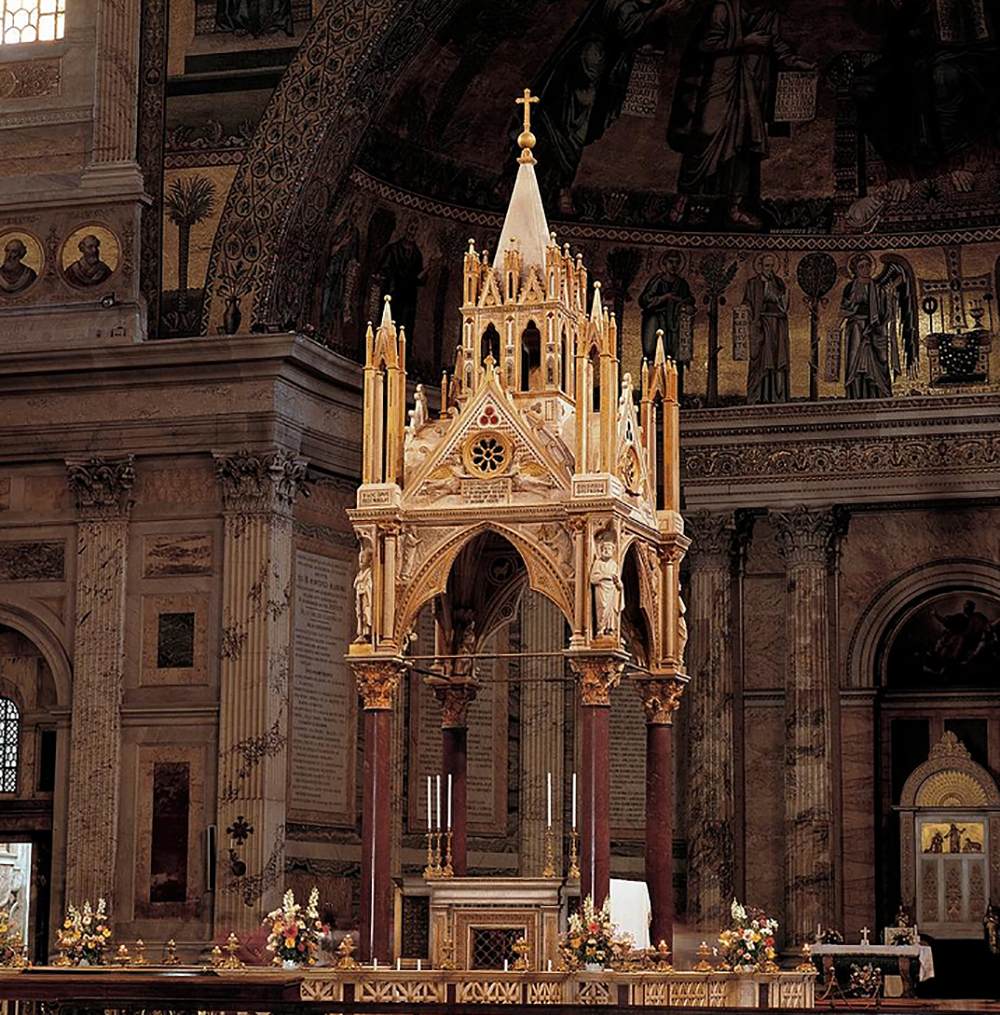 Arnolfo di Cambio, Cyborium (ca. 1285; marble and stone; Rome, St. Paul Outside the Walls)