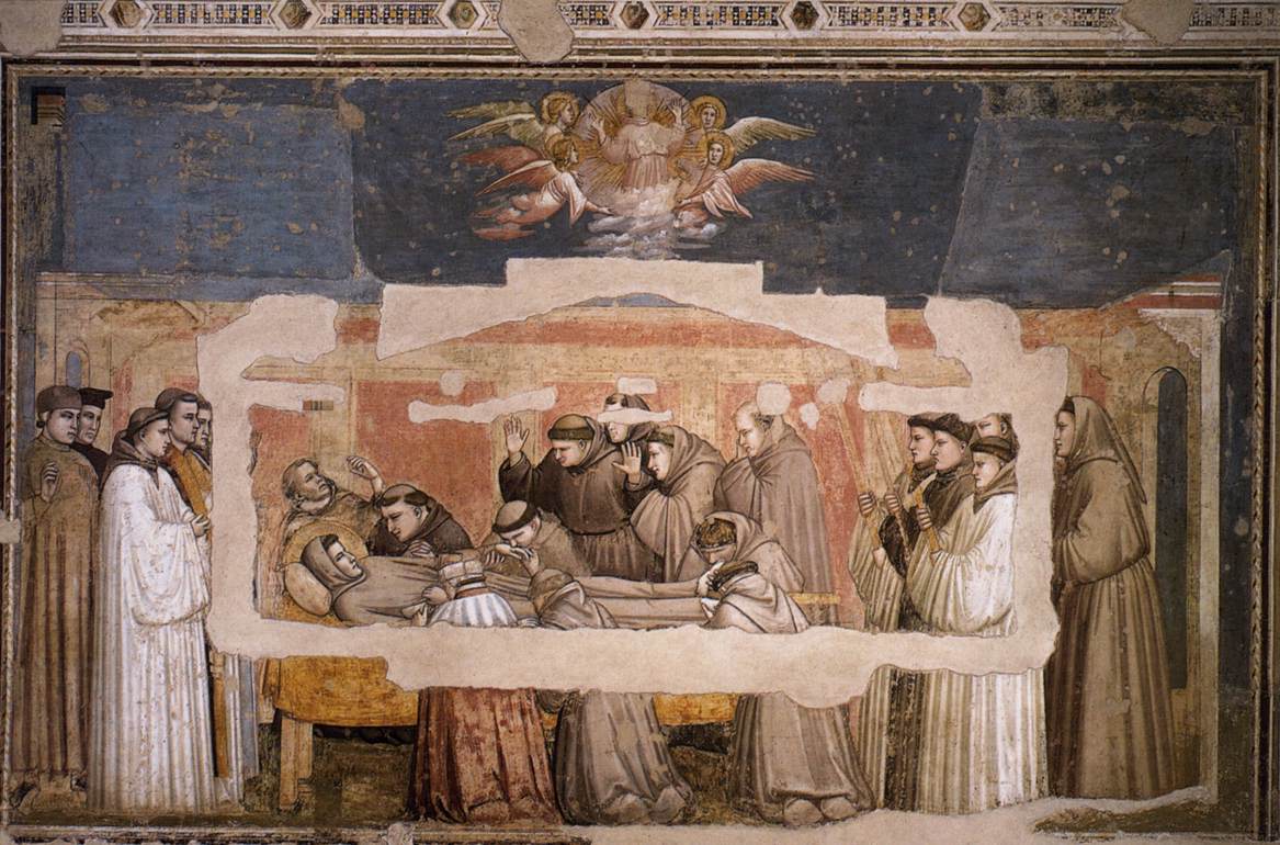 Giotto, Farewells of St. Francis (1325-1328; fresco, 280 x 450 cm; Florence, Santa Croce, Bardi Chapel)