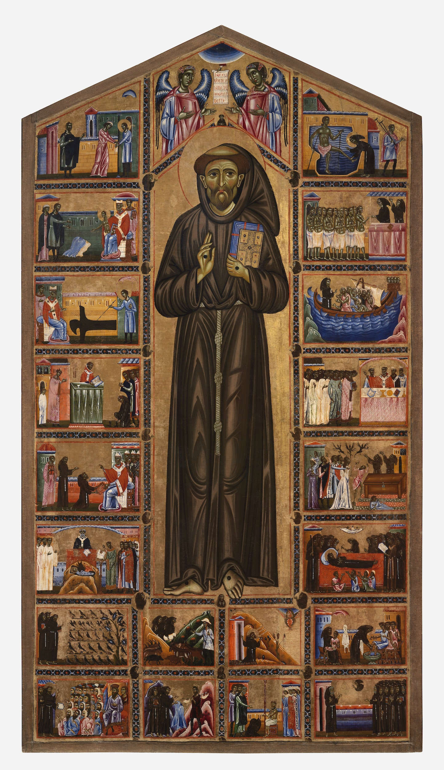Coppo di Marcovaldo (attributed), Saint Francis and Twenty Stories from His Life (Bardi Table) (1245-1250; tempera and gold on panel, 230 x 123 cm; Florence, Santa Croce)