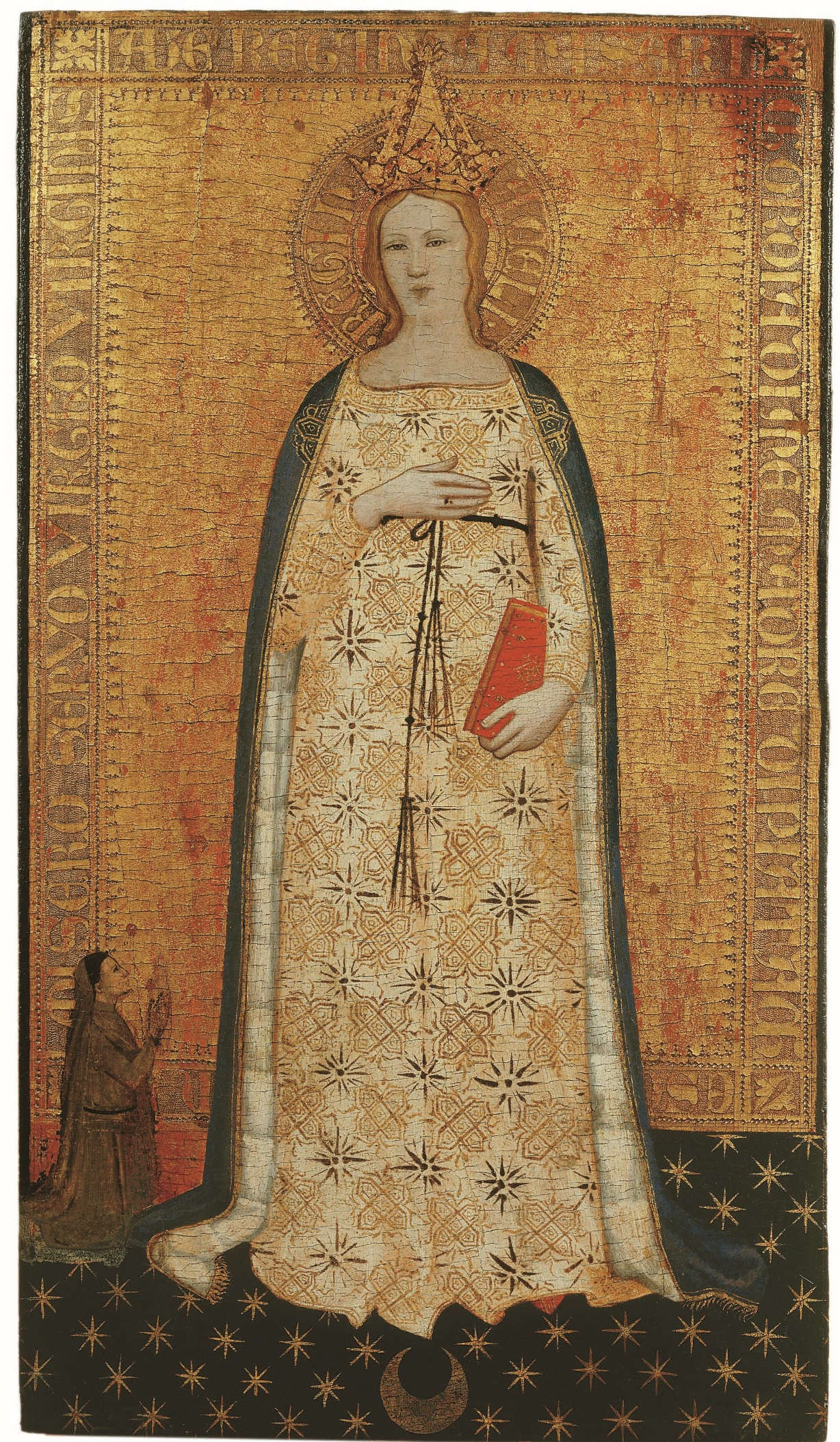 Nardo di Cione, Madonna del Parto e donatore (c. 1350; tempera on panel, 54 x 30 cm; Fiesole, Bandini Museum)