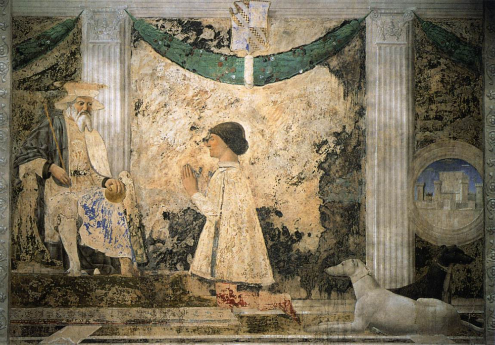 Piero della Francesca, Sigismondo Malatesta kneeling before his patron saint Sigismondo