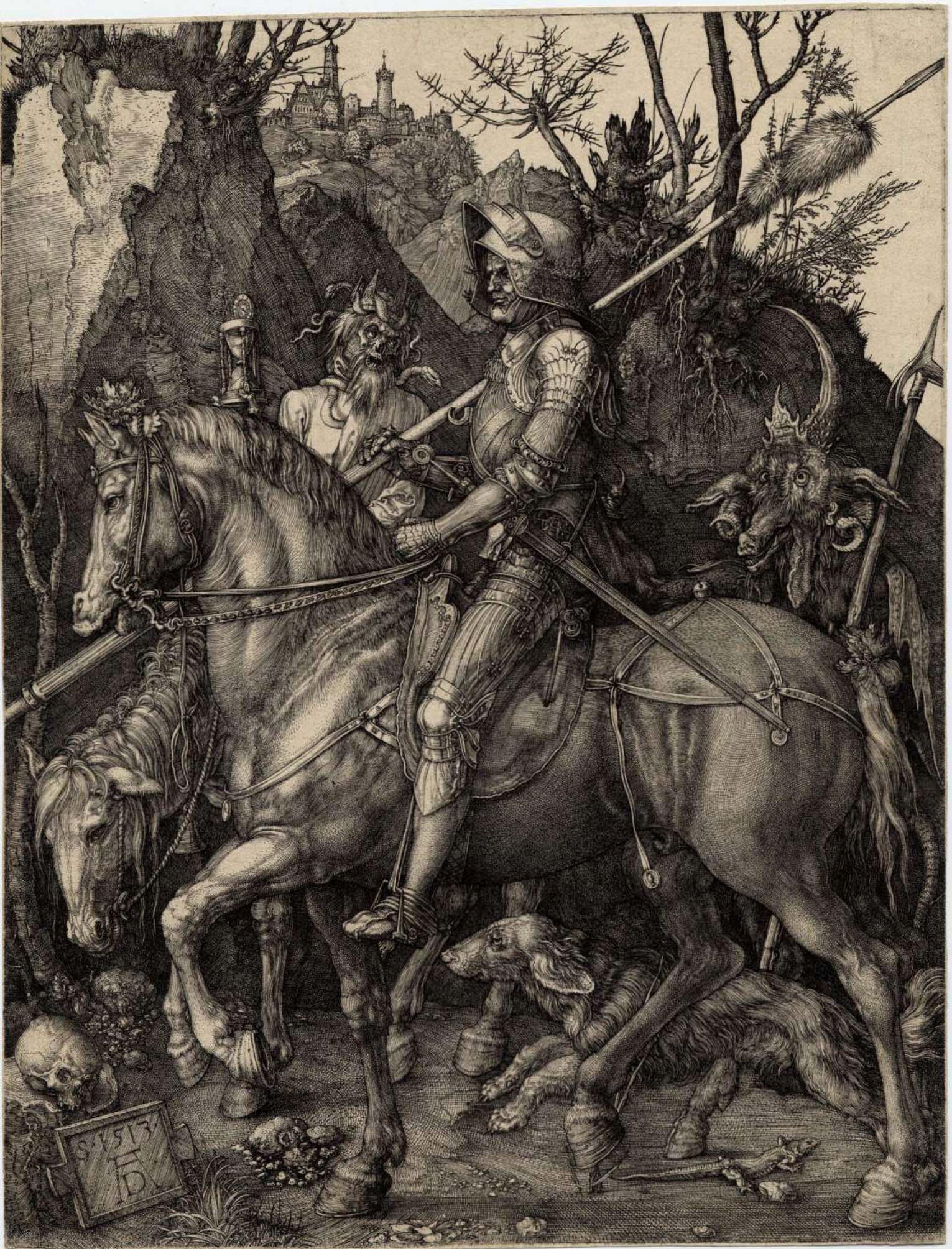 Albrecht D&uuml;rer, Il Cavaliere, la Morte e il Diavolo (1513; bulino originale, 246 x 187 mm)