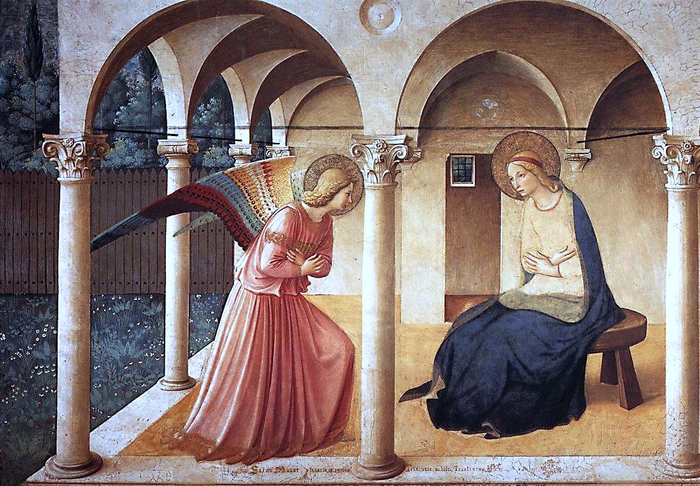 Beato Angelico, Annunciazione del corridoio Nord (1440-1450; affresco, 230 x 321 cm; Firenze, Museo Nazionale di San Marco)