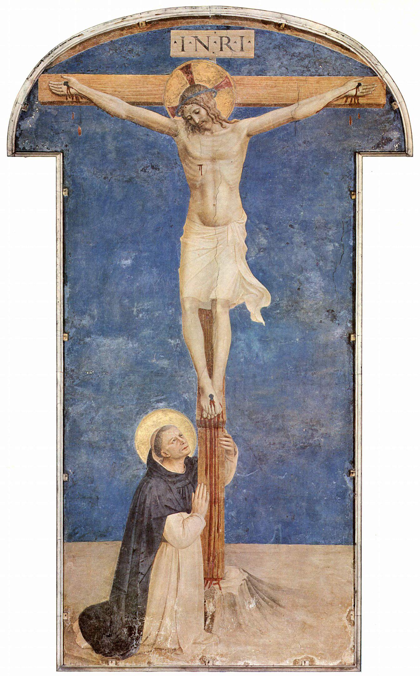Beato Angelico, San Domenico adora la croce (1442; affresco, 540 x 206 cm; Firenze, Museo Nazionale di San Marco)