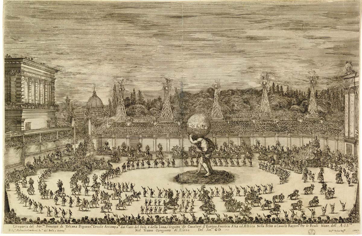 Alessandro Carducci, Stefano Della Bella, Ferdinando Tacca, Il mondo festeggiante (1661; acquaforte; Firenze, Gabinetto Disegni e Stampe degli Uffizi)
