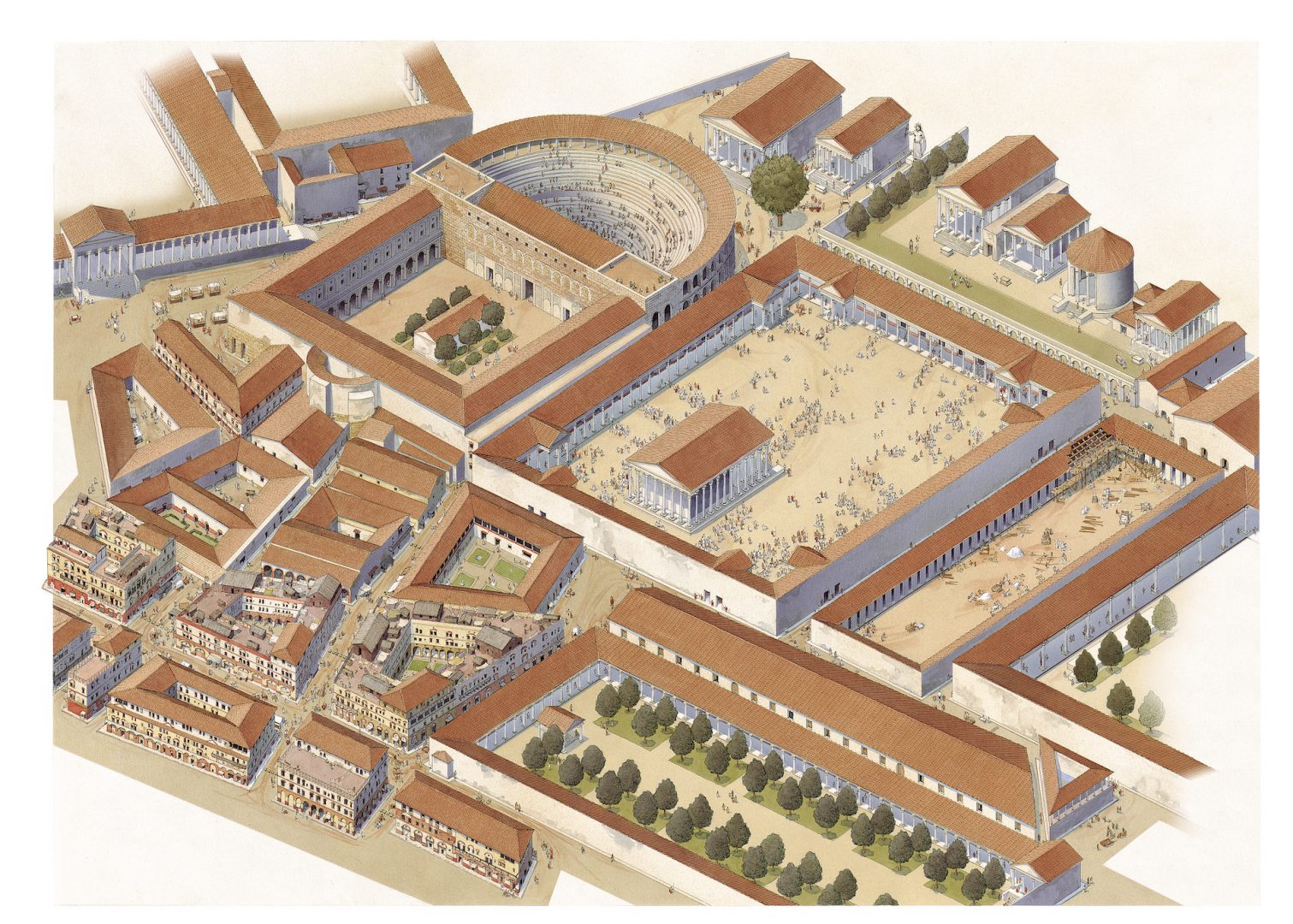 Veduta dell'area del teatro di Balbo in epoca imperiale. Foto: Museo Nazionale Romano
