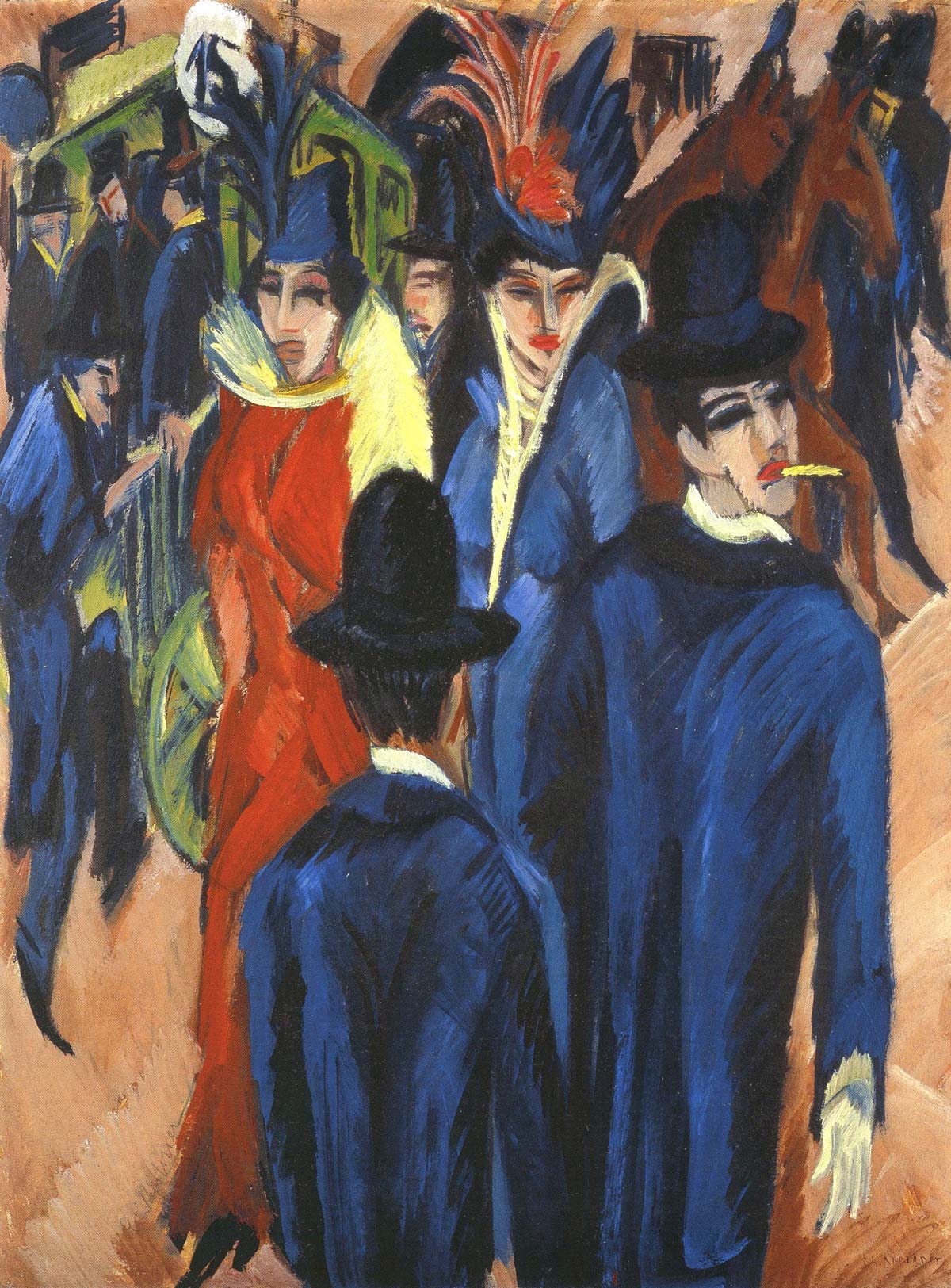 Ernst Ludwig Kirchner, Scena di strada berlinese (1913; olio su tela, 121 x 95 cm; New York, Neue Galerie New York - Museum for German and Austrian Art)
 Ernst Ludwig Kirchner, Scena di strada berlinese (1913; olio su tela, 121 x 95 cm; New York, Neue Galerie New York - Museum for German and Austrian Art)