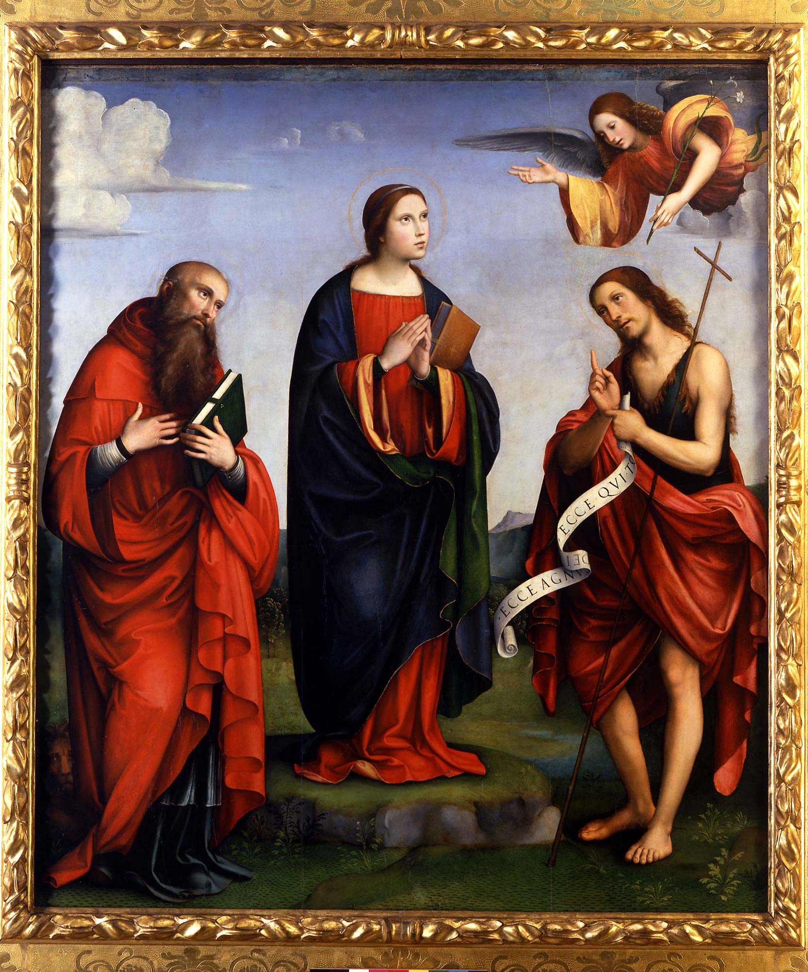 Francesco Raibolini detto il Francia, Annunciazione fra i santi Girolamo e Giovanni Battista (1505-1510; olio su tavola; Bologna, Pinacoteca Nazionale)
 Francesco Raibolini detto il Francia, Annunciazione fra i santi Girolamo e Giovanni Battista (1505-1510; olio su tavola; Bologna, Pinacoteca Nazionale)