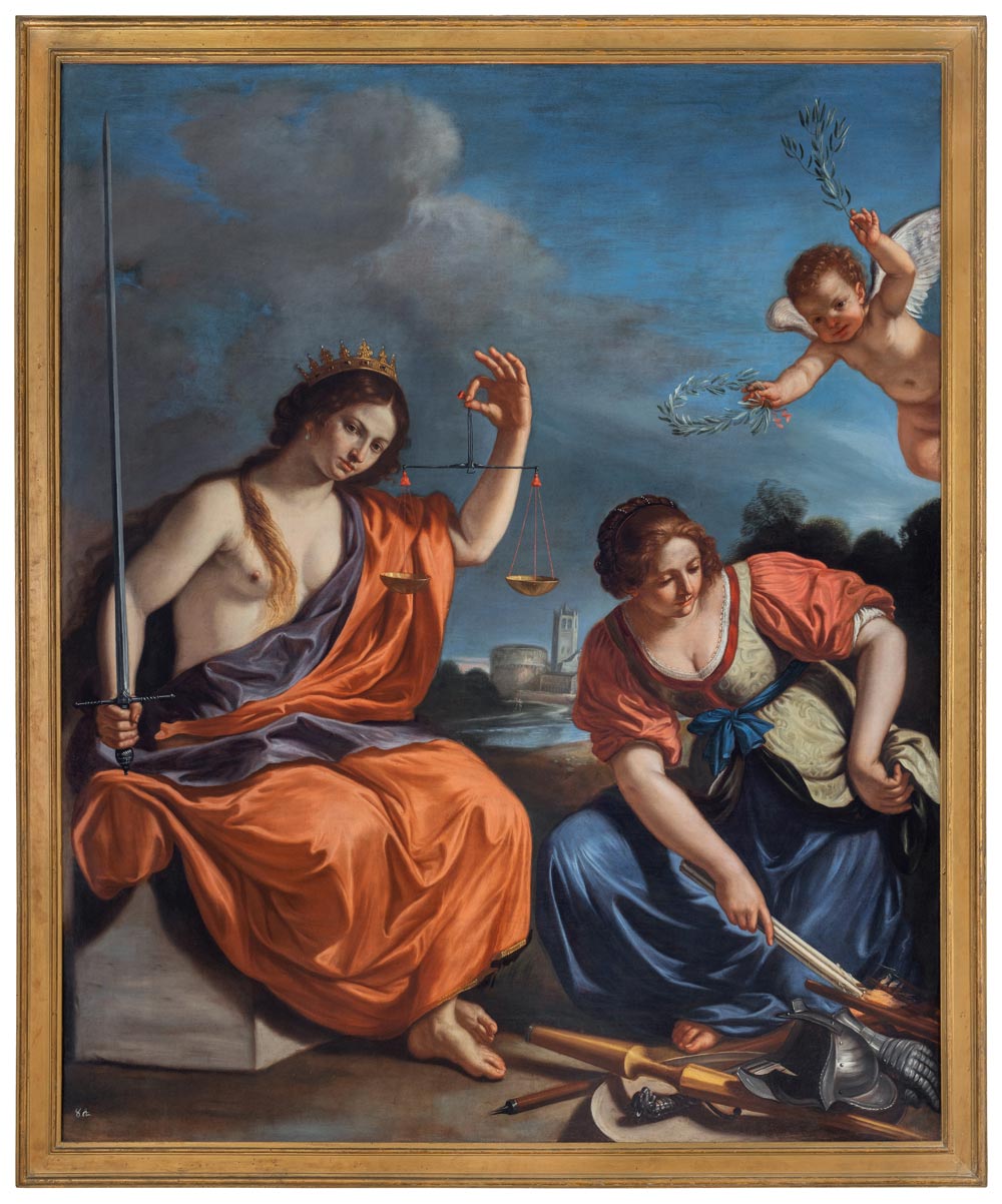 Giovan Francesco Barbieri detto Guercino e bottega, Allegorie della Giustizia e della Pace (prima metà del XVII secolo; olio su tela, 216 x 163 cm; Padova, Museo d’Arte Medievale e Moderna - Musei Civici agli Eremitani, Inv. 1612)