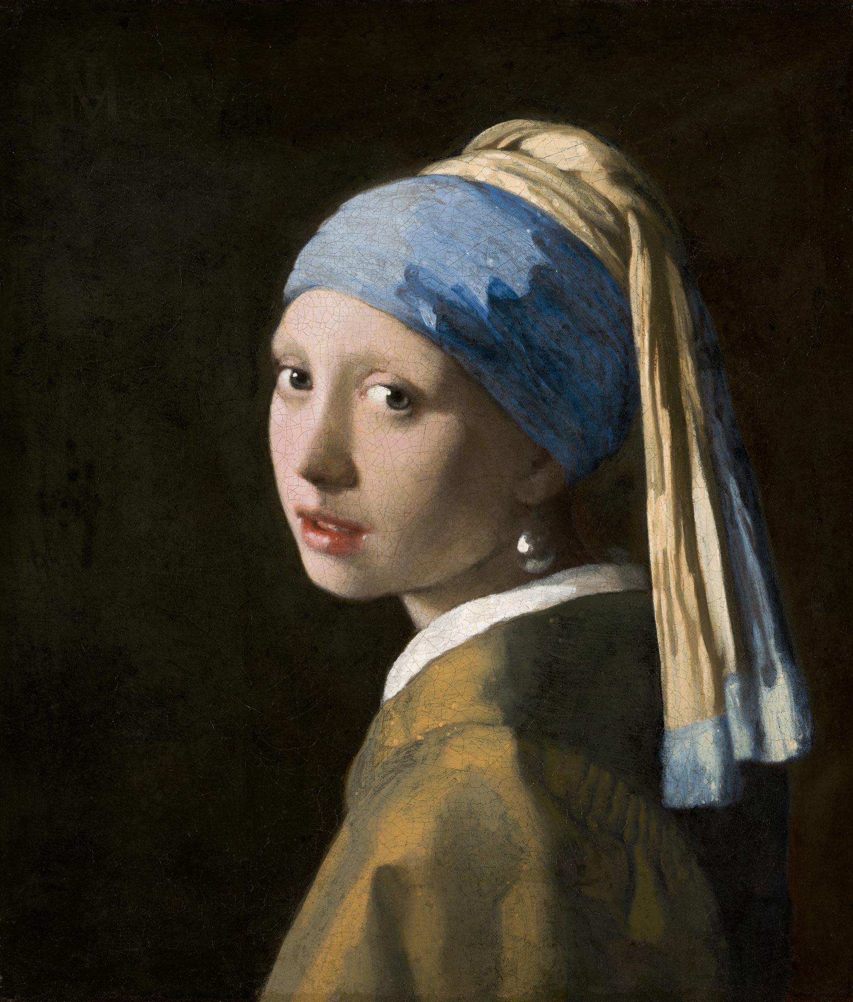 Johannes Vermeer, La jeune fille à la boucle d'oreille ou La jeune fille au turban (vers 1665 ; huile sur toile, 44,5 x 39 cm ; La Haye, Mauritshuis)