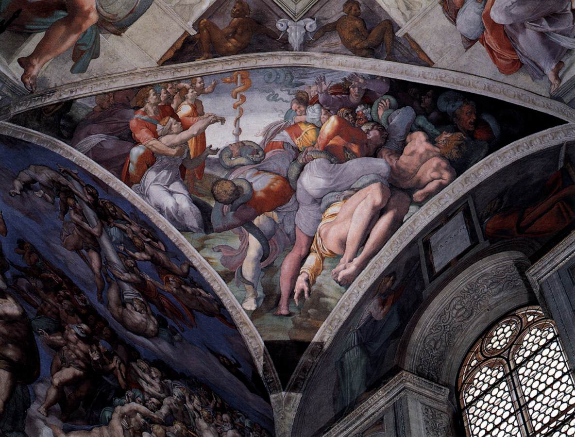 La fresque du serpent de bronze au plafond de la chapelle Sixtine