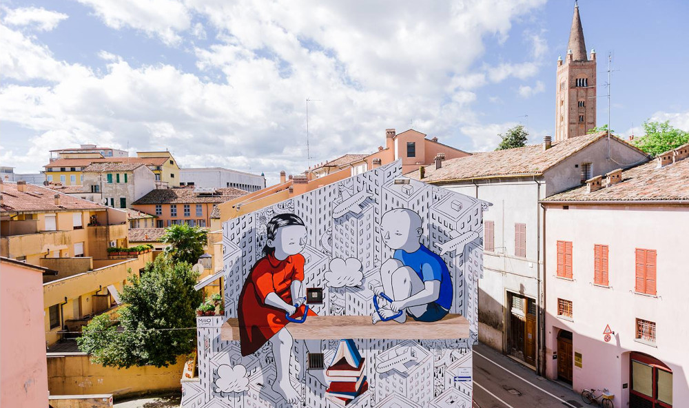 Forli, Piazza del Carmine. Work by Millo. Credit Tommaso Guermandi - TravelEmiliaRomagna