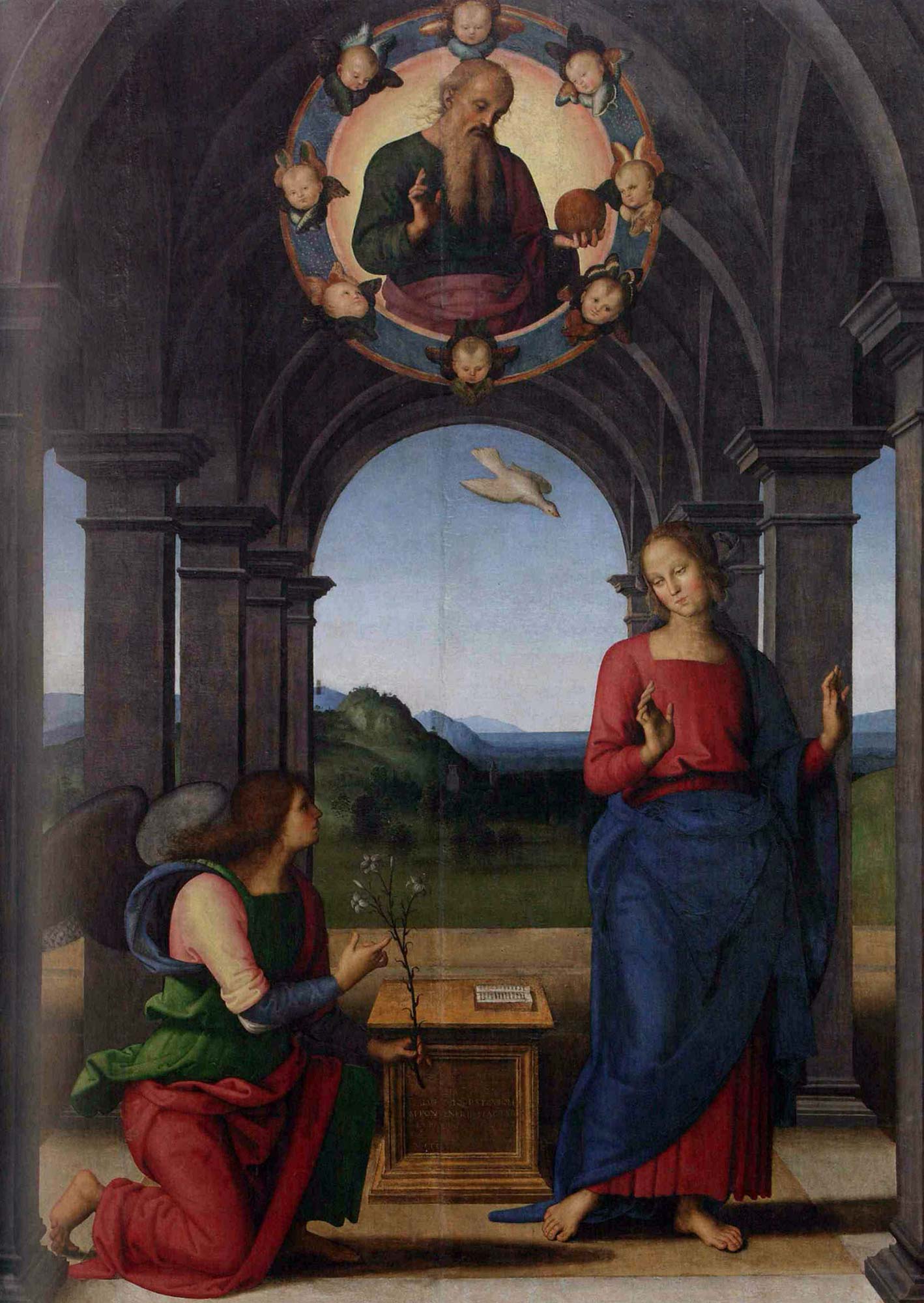 Perugino, Annunciazione (1488-1490; olio su tavola; Fano, chiesa di Santa Maria Nuova)
 Perugino, Annunciazione (1488-1490; olio su tavola; Fano, chiesa di Santa Maria Nuova)