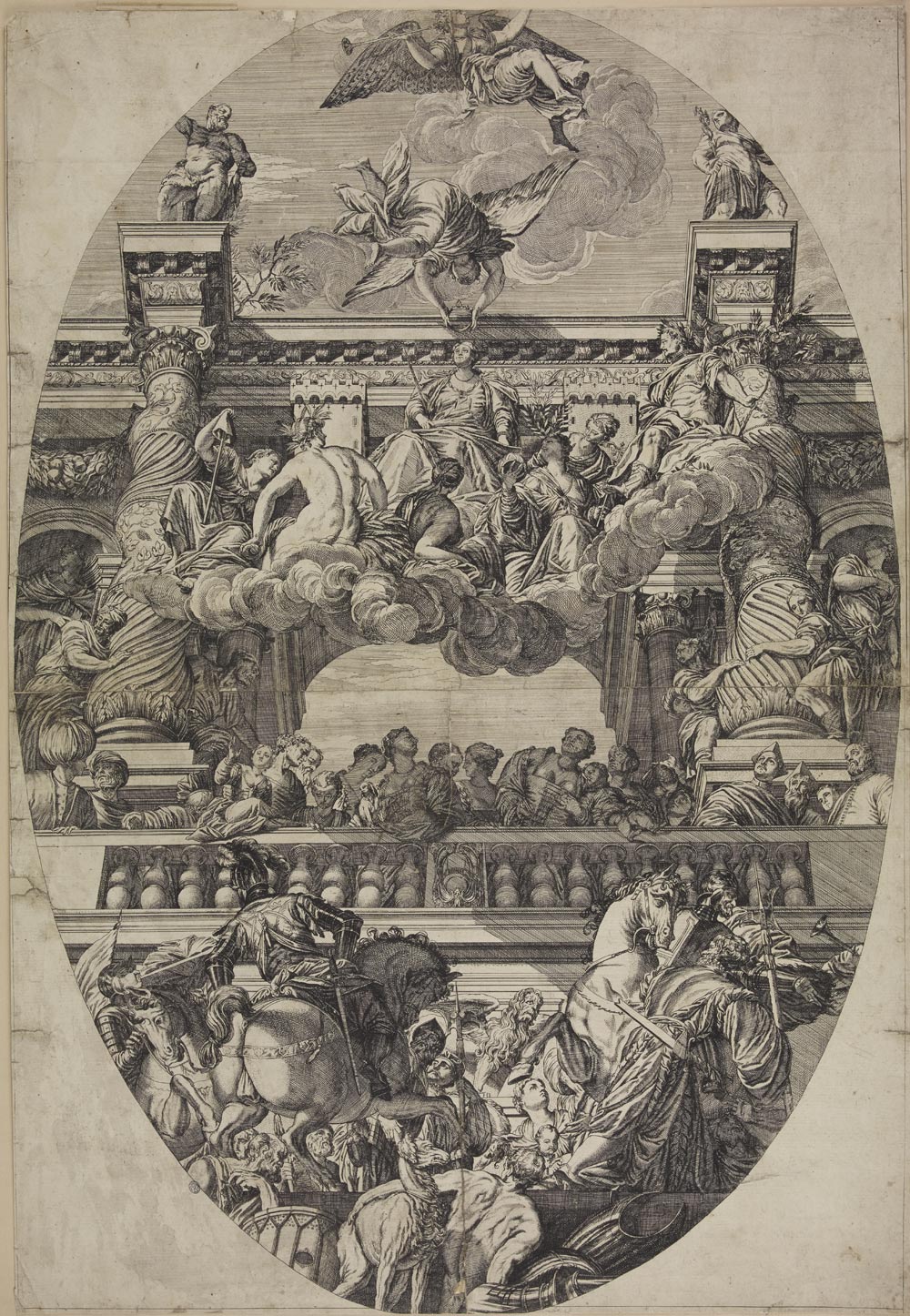 Valentin Lefebre su disegno di Paolo Caliari detto Veronese, Trionfo di Venezia (dalla serie Opera selectoria) (1680 ante; acquaforte, Foglio 73,3 x 50,2 cm; Milano, Civica Raccolta delle Stampe “Achille Bertarelli”)
