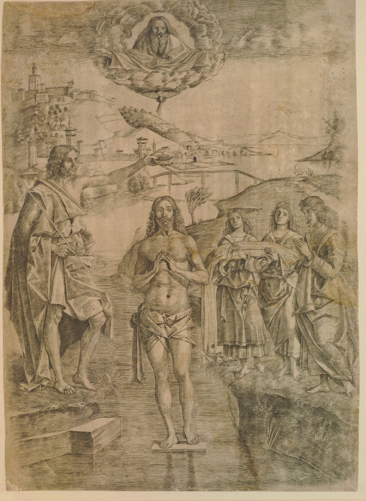 Girolamo Mocetto, Baptism of Christ (c. 1505; engraving on paper; London, British Museum)