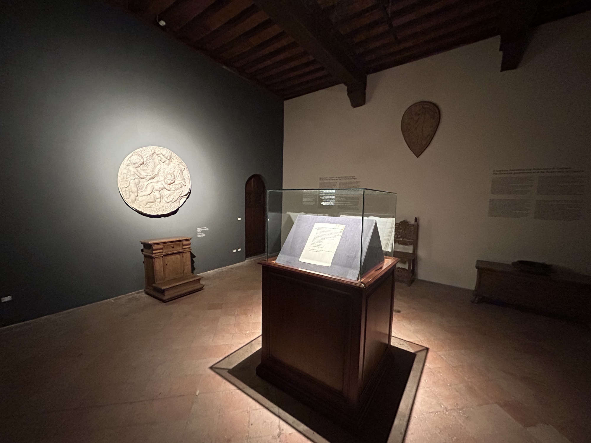 The room with documents related to Michelangelo's birth kept in the house where he was born
